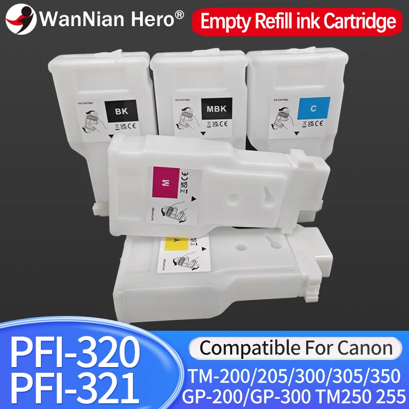 With chip 300ML PFI-320 PFI321 Refill Ink Cartridge Compatible for Canon TM250 255 350 355 TM200 TM205 TM300 TM305 GP-200 GP-300