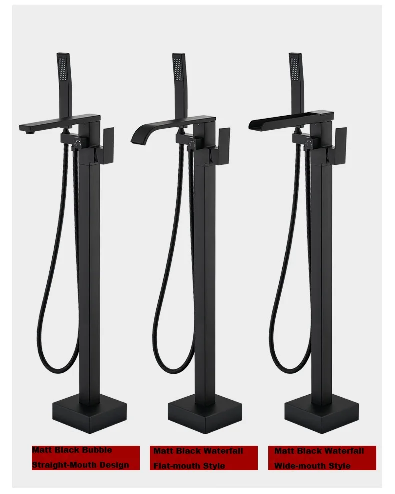 2025 New Square Floor Standing Bathtub Faucet,High Flow Waterfall Faucet with Brass Material Hot & Cold Mixer Tap Fast Delivery