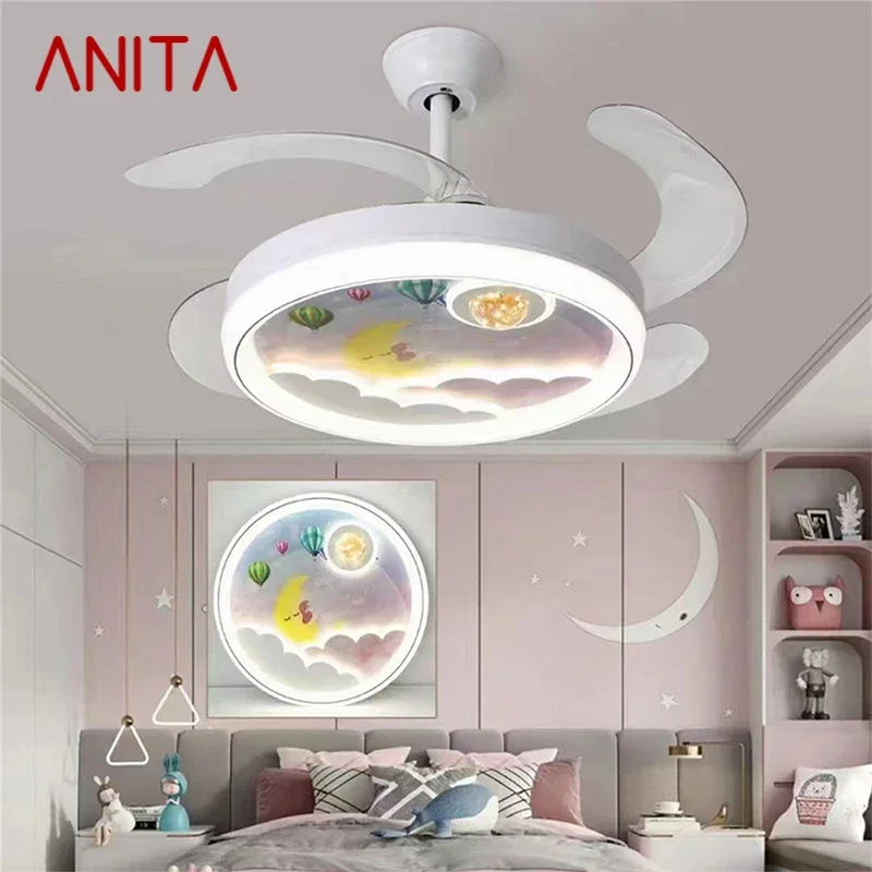 ANITA Nordic Children Stealth Fan Light LED Modern Living room Restaurant Bedroom Ceiling Fan Light Remote Electric Fan Light