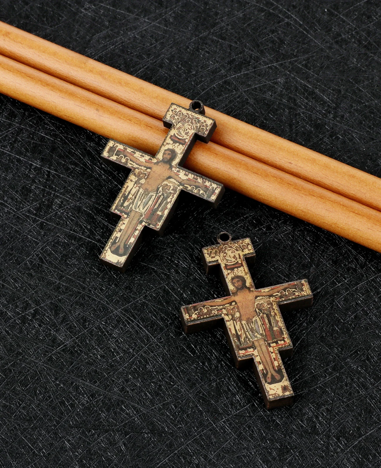 5Pcs Wooden Saint St Francis of Assisi Tau Cross Orthodox San Damiano Crucifix Pendant for DIY Jewelry Accessories