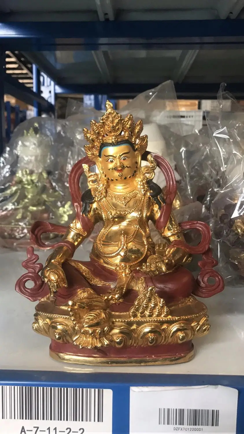 Wholesale Buddhist supplies GOOD Buddha statues bring in wealth treasure money gilding Yellow Jambhala fortune god statue