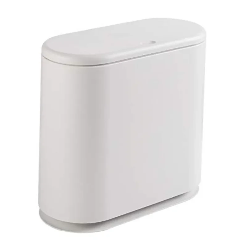 Slim Plastic Trash Can 2.7 Gallon Garbage Can with Press Top Lid,White Modern Waste Basket for Bathroom,Living Room,