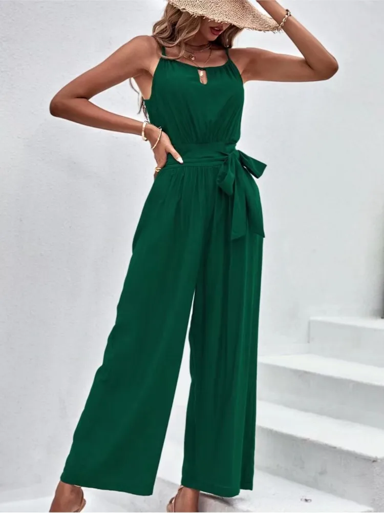 Summer Solid Women New Jumpsuit Fashion Elegant Sexy Spaghetti Strap Casual Jumpsuits 2024