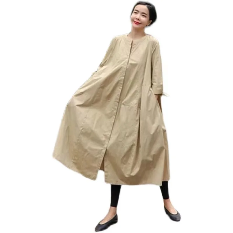 Vestido Csa Solto Estilo Coreano Longo Acima do Joelho Casual Emaecedor Camada Base de Aodão Primavera Outono Saia Eva...