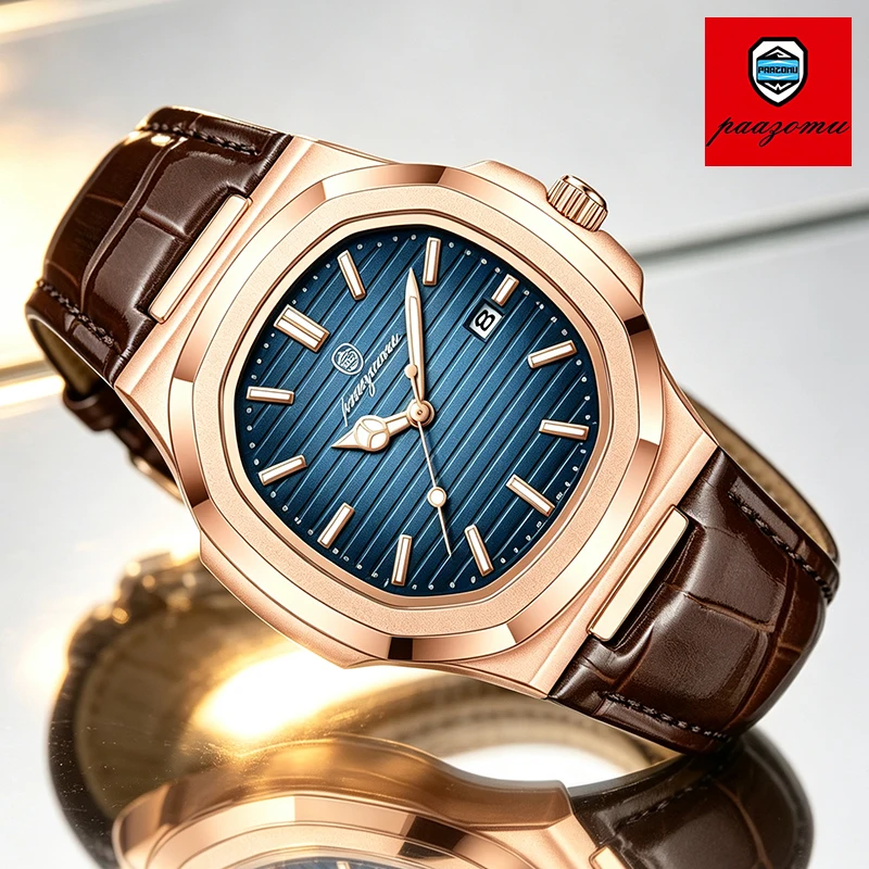 Luxury Watch Nice - PAAZOMU トップ高級スクエアマンウォッチ高品質レザークォーツ腕時計日付防水発光素敵なホリデーギフト + ボックスリロイ