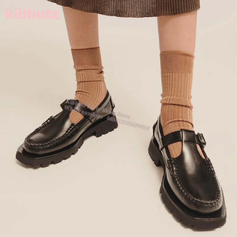 Weave Belt Buckle Loafers Pumps Square Toe Chunky Heel Genuine Leather Mixed Color Fashion Elegant Sexy Concise Women Shoes New