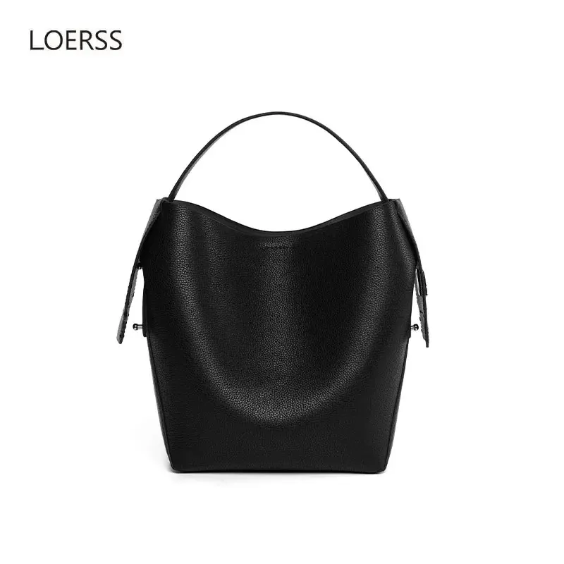 Loerss Schoudertas Echt Lederen Luxe Crossbody Tas Grote Capaciteit Koeienhuid Draagbare Emmer Tas Dames Handtas