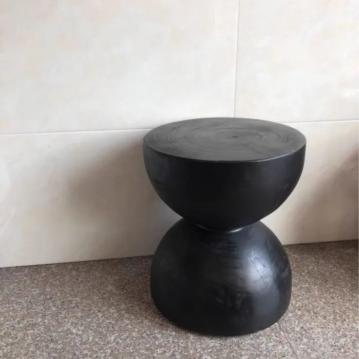 ！@Modern Solid Wood Square Seat Console Table Log Pier Tree Stump Base Elegant Carving Ornament