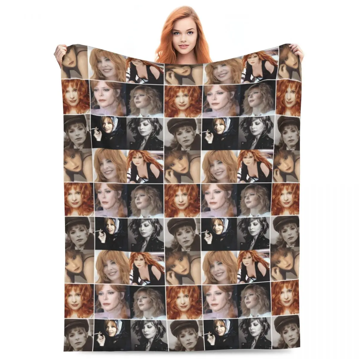 Custom 3D Printed Mylene Farmer Blankets Breathable Soft Flannel Winter French Singer Throw Blanket for Sofa Office Bed