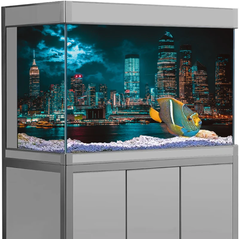 3D City Night Scene  Aquarium Background Poster PVC Adhesive Sticker Fish Tank Underwater World Backdrop  Background Sticker