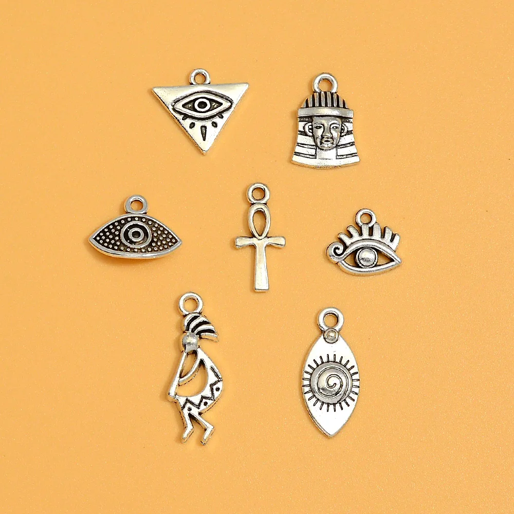 40pcs/lots Mini Africa Eyes Of Horus Charms Ankh Cross Pharaoh Egypt Pendants For Diy Jewelry Making Wholesale Bulk Items