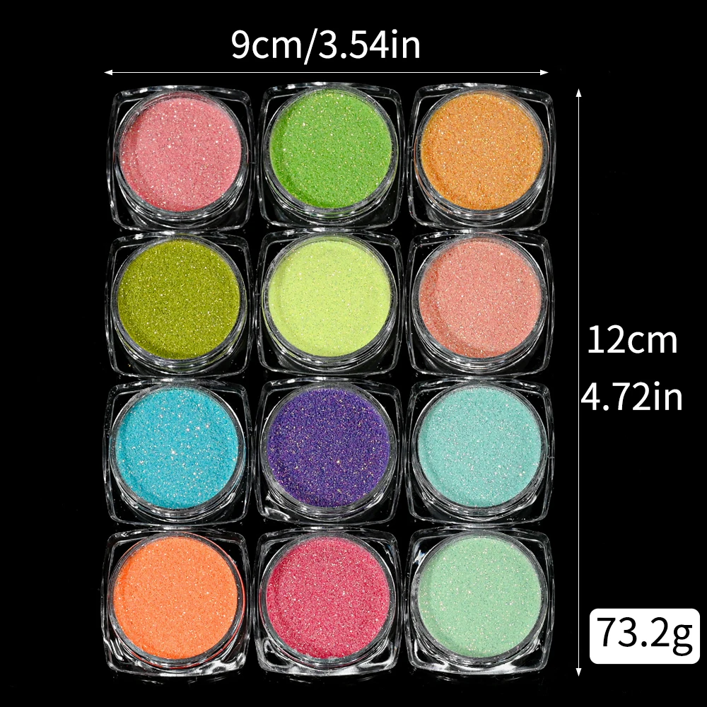 12pcs Glitter Candy Sugar Sand Nail Powder Colorful Iridescent Woolen Coat Pigment Manicure Sugar Effect Shiny Dust Nail Decor *