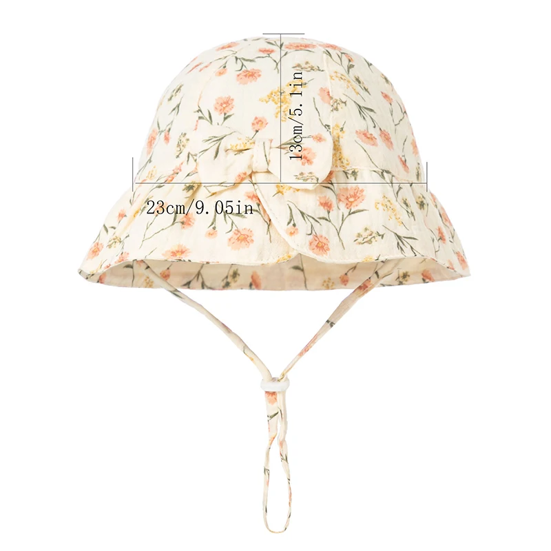 Spring Summer Outdoor Baby Girls Hat Prints Bowknot Fisherman Hat Cotton Baby Bucket Hat Panama for Kids Toddler Sunscreen Cap