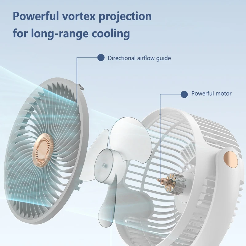 Lenovo Portable Telescopic Floor Stand Fan USB Rechargeable Desk Fan 3 in 1 Wireless Quiet Cooling Fan for Home Office