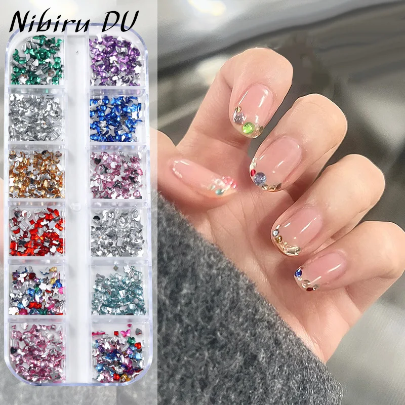 12 Gitter 1080 Stück Nägel Kunst Strass Mini Mixed Luxus Glitzer Diamant Kristall Nagel Charms Maniküre Werkzeuge 3D Dekorationen