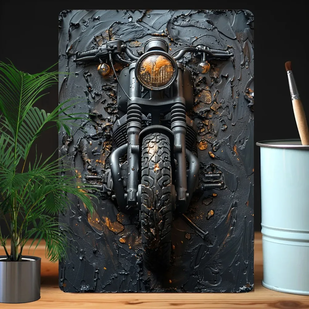 3D Texture Vintage Motorcycle Metal Tin Sign Retro Motorbike Embossed Effect Garage Bar Man Cave Wall Art Decor Plaque