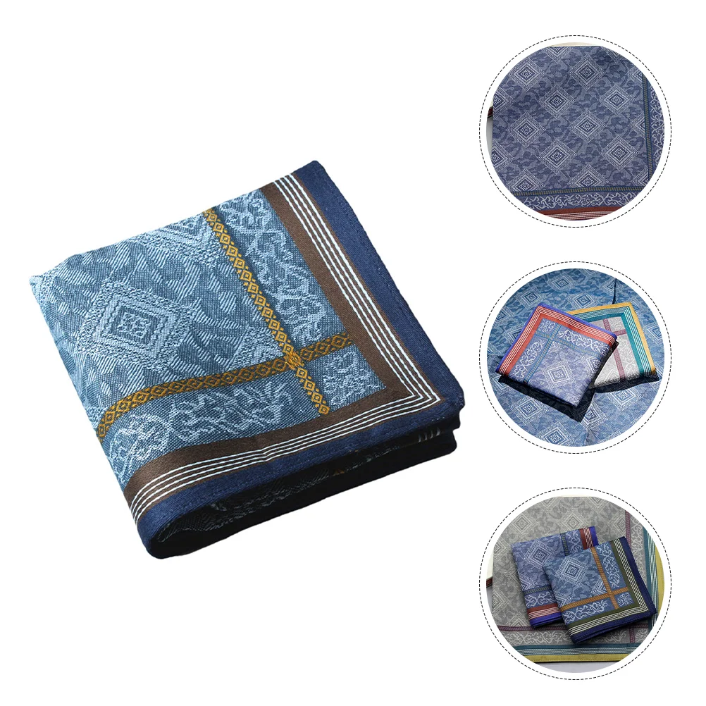 

Men's Handkerchief Handkerchiefs for Women Lady Embroidery Royal Blue Bandana Cotton Scarf Lattice Pocket Square