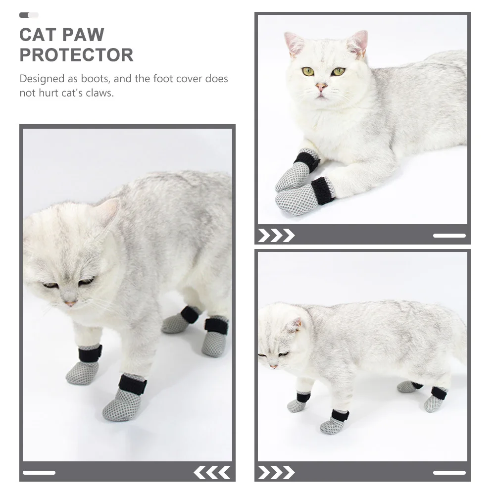 

4pcs Shoes Adjustable Sticky Strap Anti-Scratch Cat Boots For Kitten Paw Protection Mesh Cat Foot Covers Pet Care Supplies