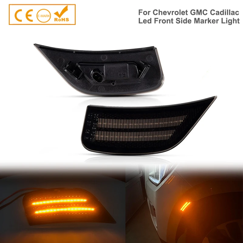 2x Smoked Amber LED Front Side Marker Lights For 2021-2023 GMC Yukon Chevy Tahoe Suburban  Turn SIgnal Lamps Canbus