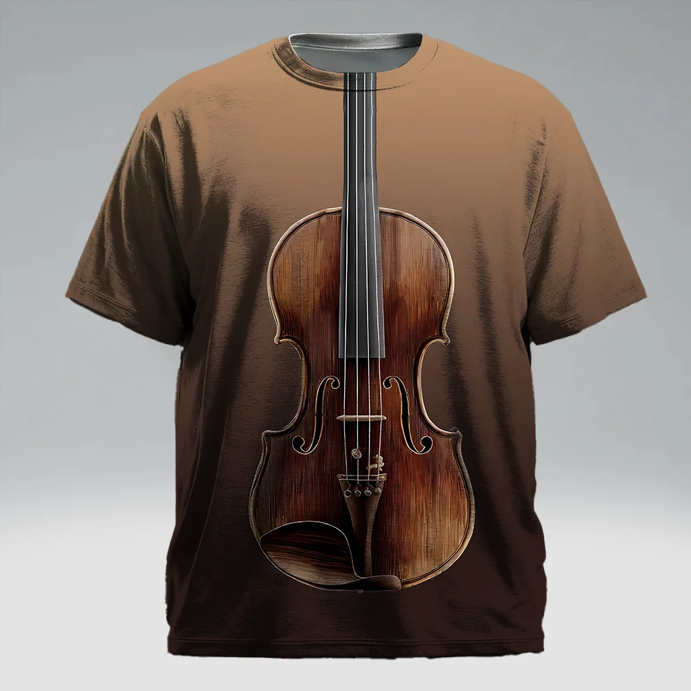 

Мужская футболка с коротким рукавом больших размеров S-9xl: Music-Vibe Chic, гладкие гитарные принты, устойчивая к морщинам, идеально подходит для повседневного использования