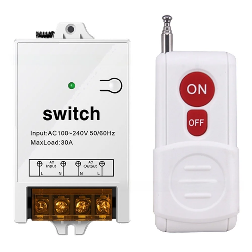 30A Wireless RF Remote Control Switch 433MHz Single Channel AC 100-240V For Motor Light Automation Controller