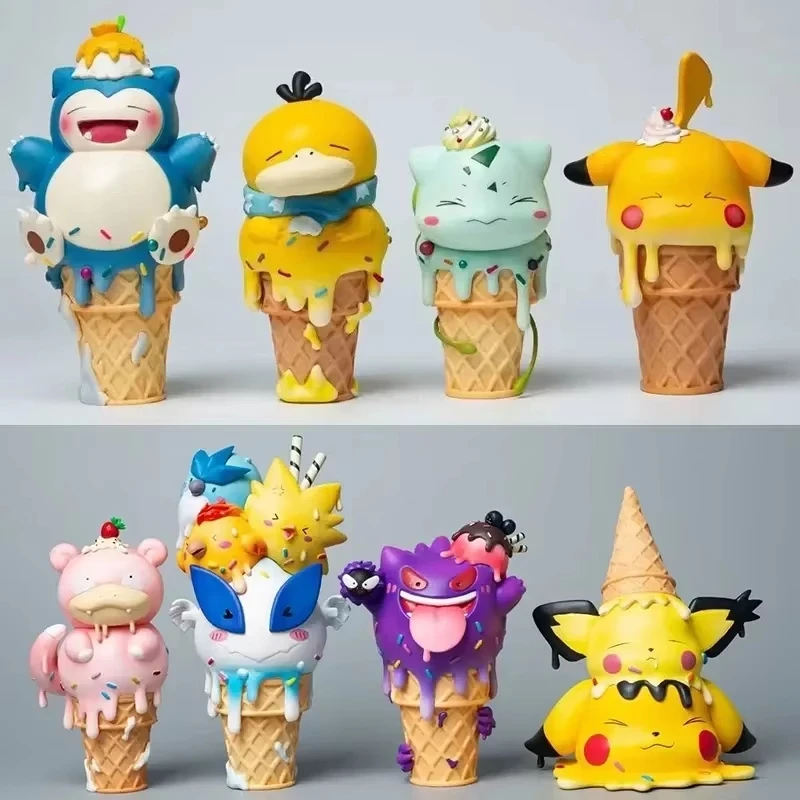 Pokemon Ice Cream Series Anime Figures Pikachu Gengar Slowpoke Bulbasaur Psyduck Cartoon Action Figures Model Doll Toys Gifts