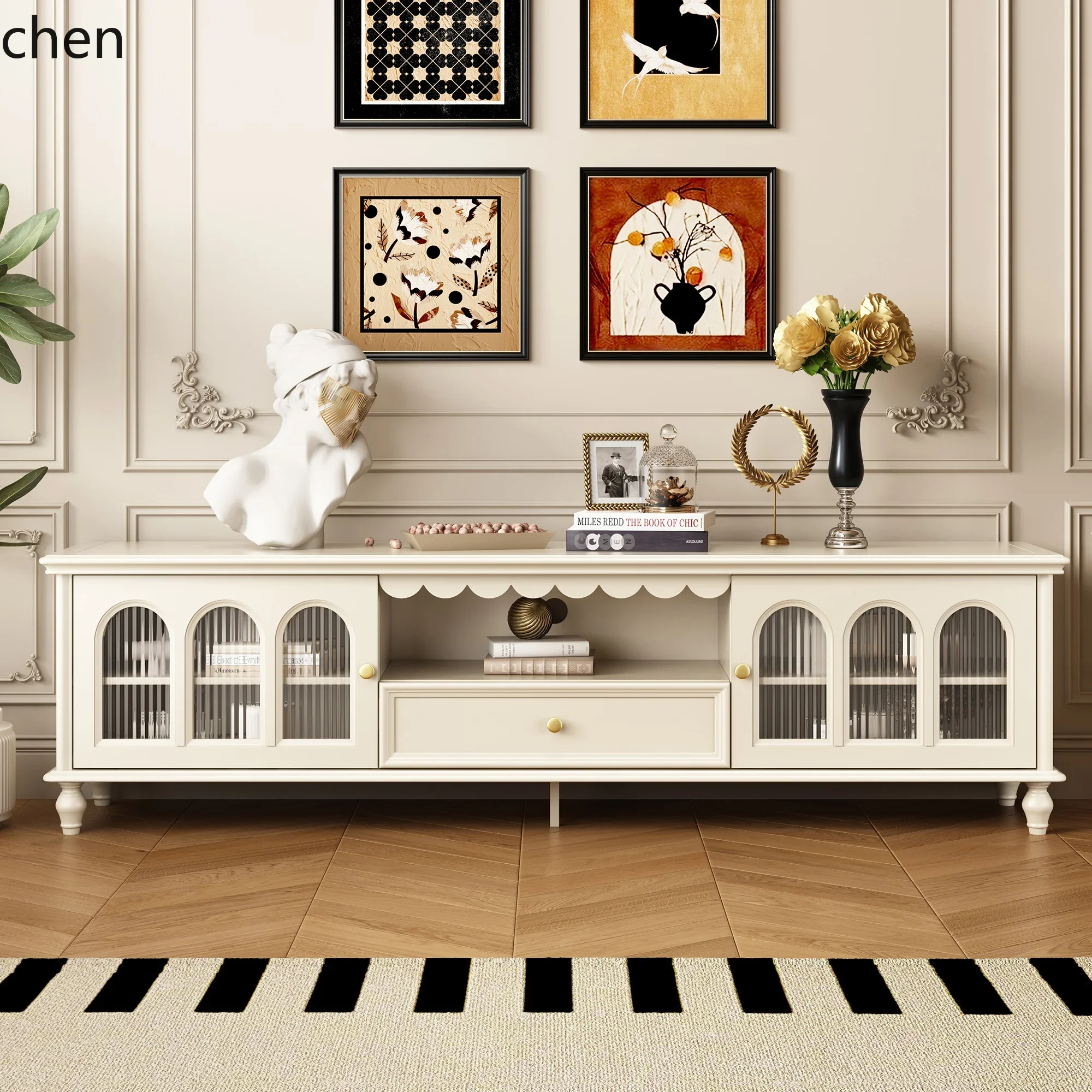 PYH TV Cabinet and Coffee Table Set Antique Solid Wood Tall Living Room Storage Cabinet Floor Cabinet