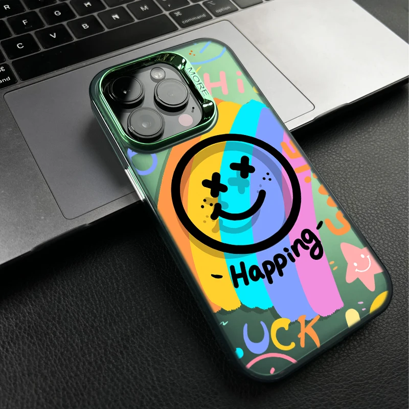 Magnetic Charge Wirelessly Phone Case For iPhone 11 12 13 14 15 Pro Max 14 15 Plus X XR XS Max Shockproof Protector Smiley face