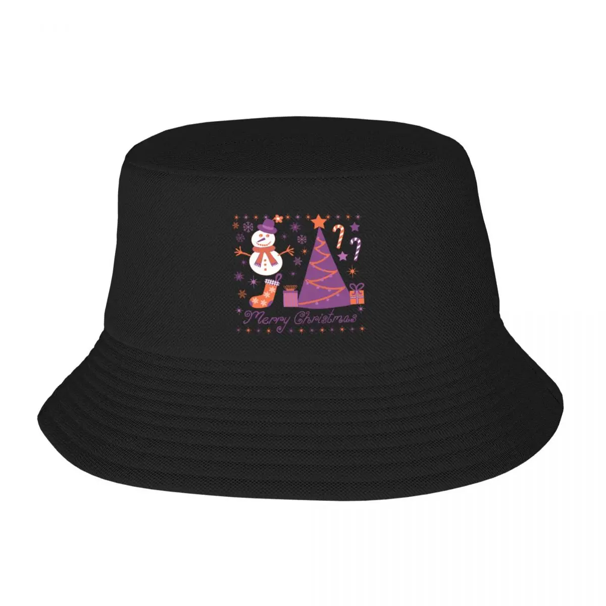 

Retro Orange Purple and White Merry Christmas Winter Fun Bucket Hat Snapback Cap Anime Hat Fluffy Hat Women Beach Fashion Men's