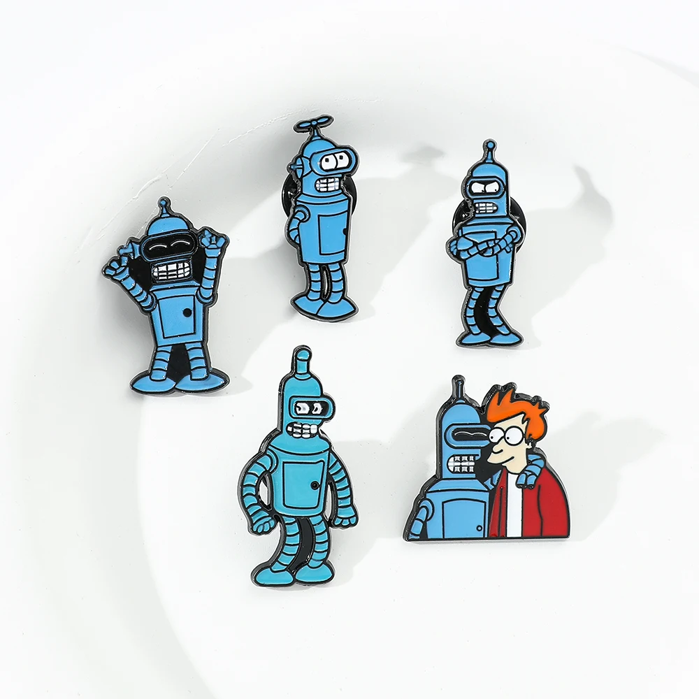 Anime Futurama Enamel Lapel Pins Fry and Bender Cartoon Brooches for Clothes Disnes Metal Badges for Backpack Accessories