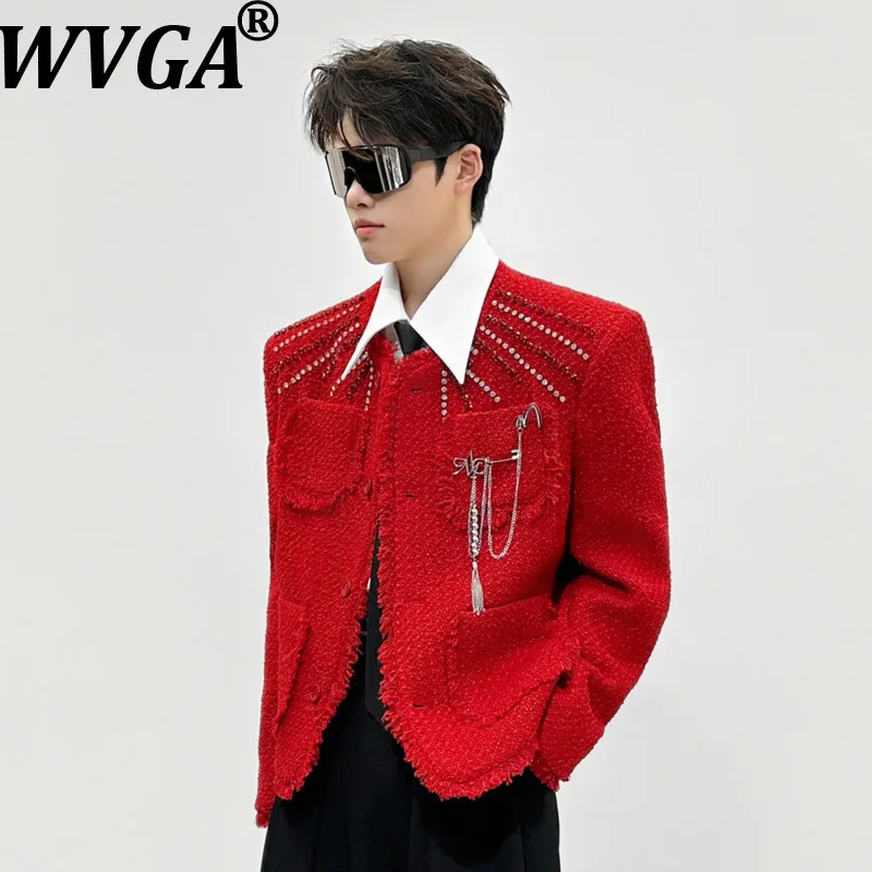 

WVGA Spring Autumn New Man Tide Heavy Diamond Trendy Chain Accents High-end Frayed Short Jacket Niche Chic Casual Jackets W21427