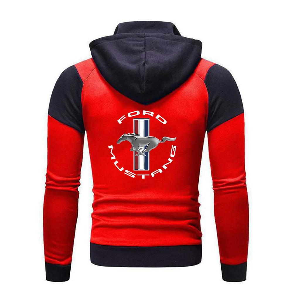 2024 Mustang Spring and Autumn New Men Sweatshirt Land Printing Color Matching Hoodie Pure Cotton High Quality Tops