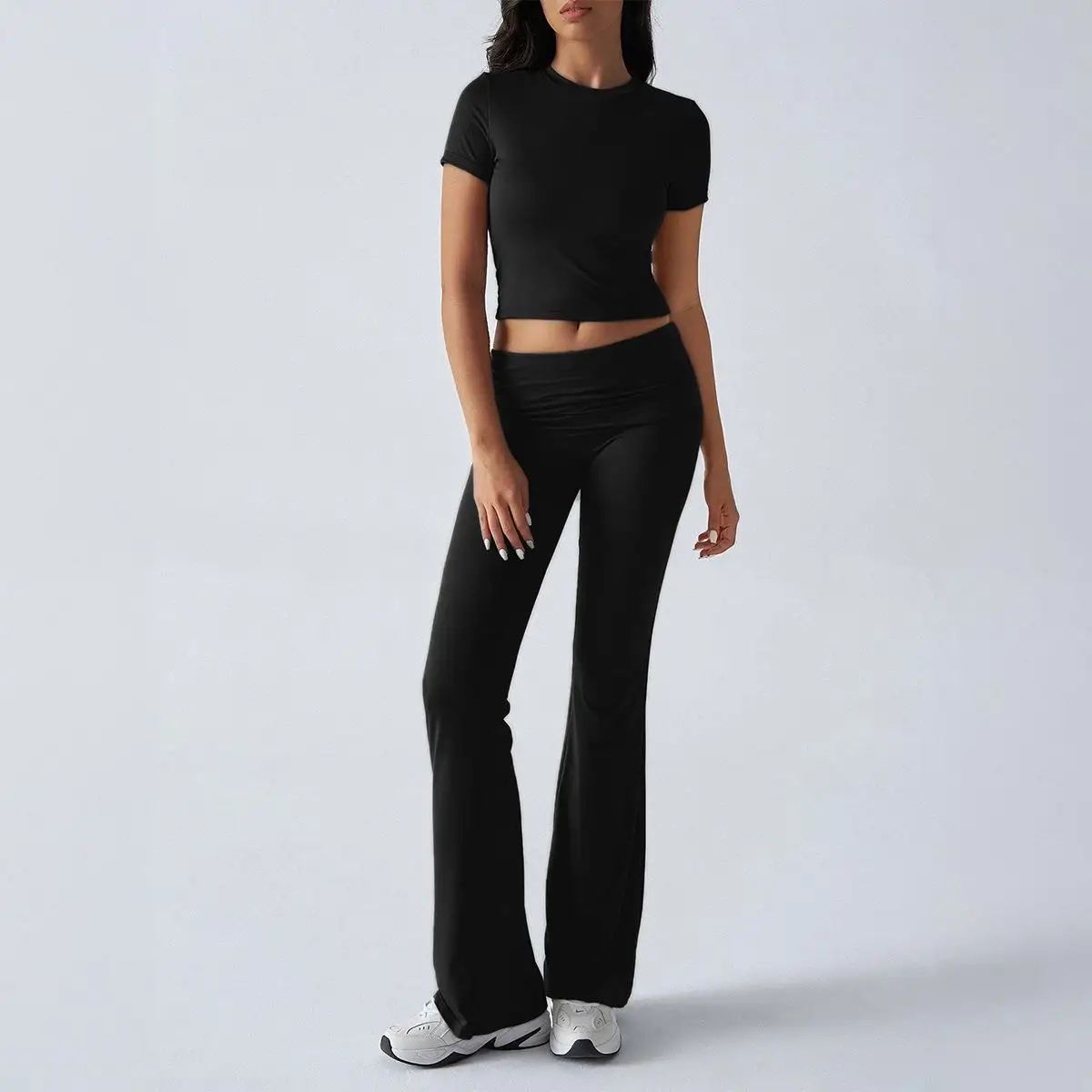 Color puro ort Sve pantalones largos ajustados conjunto de primavera y verano para mujer pantalones casuales para ir al trabajo Sle cintura media-baja Material de PVC