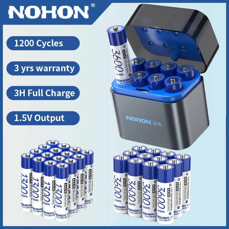 

NOHON AA 1.5V Li-ion Rechargeable Battery 3600mWh 1.5V Lithium AAA Rechargeable Batteries For Toy Game Console Remote Control