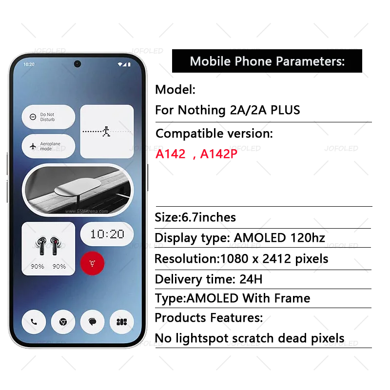 OEM AMOLED JOFOLED LCD Screen For Nothing Phone (2a) A142 5G Phone Display & Touch Screen Digitizer with Frame, Replacement Part