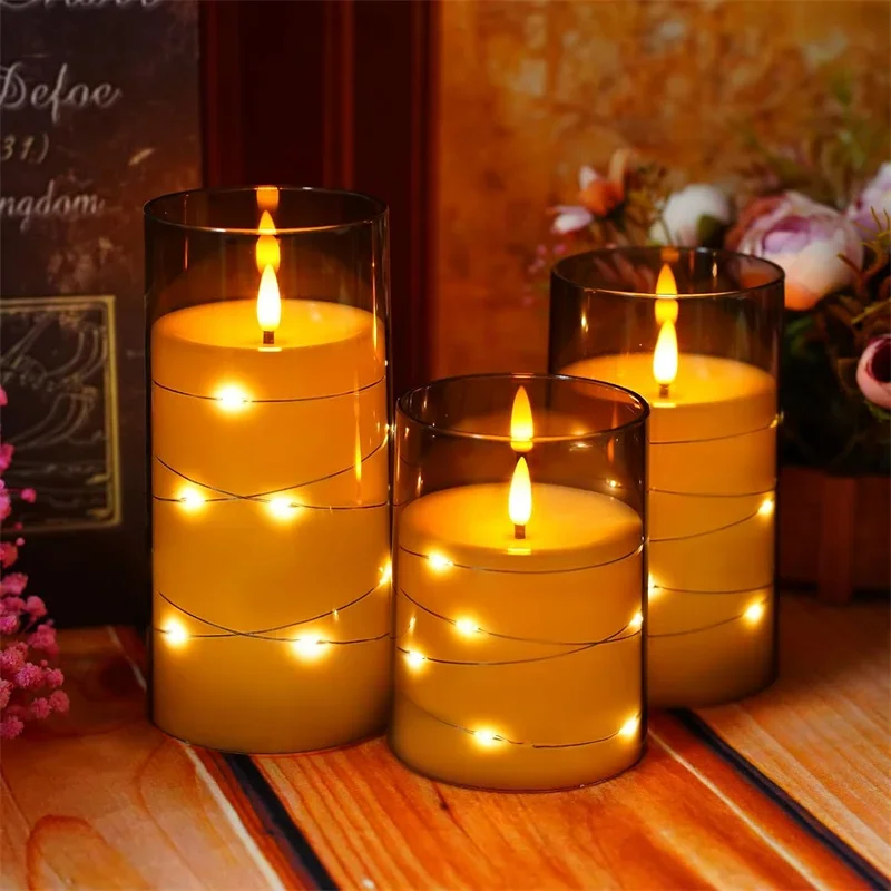 Flickering Flameless Candles with Remote,Acrylic LED Candles with Embedded Star String,Battery Operated Candle for Home Decor