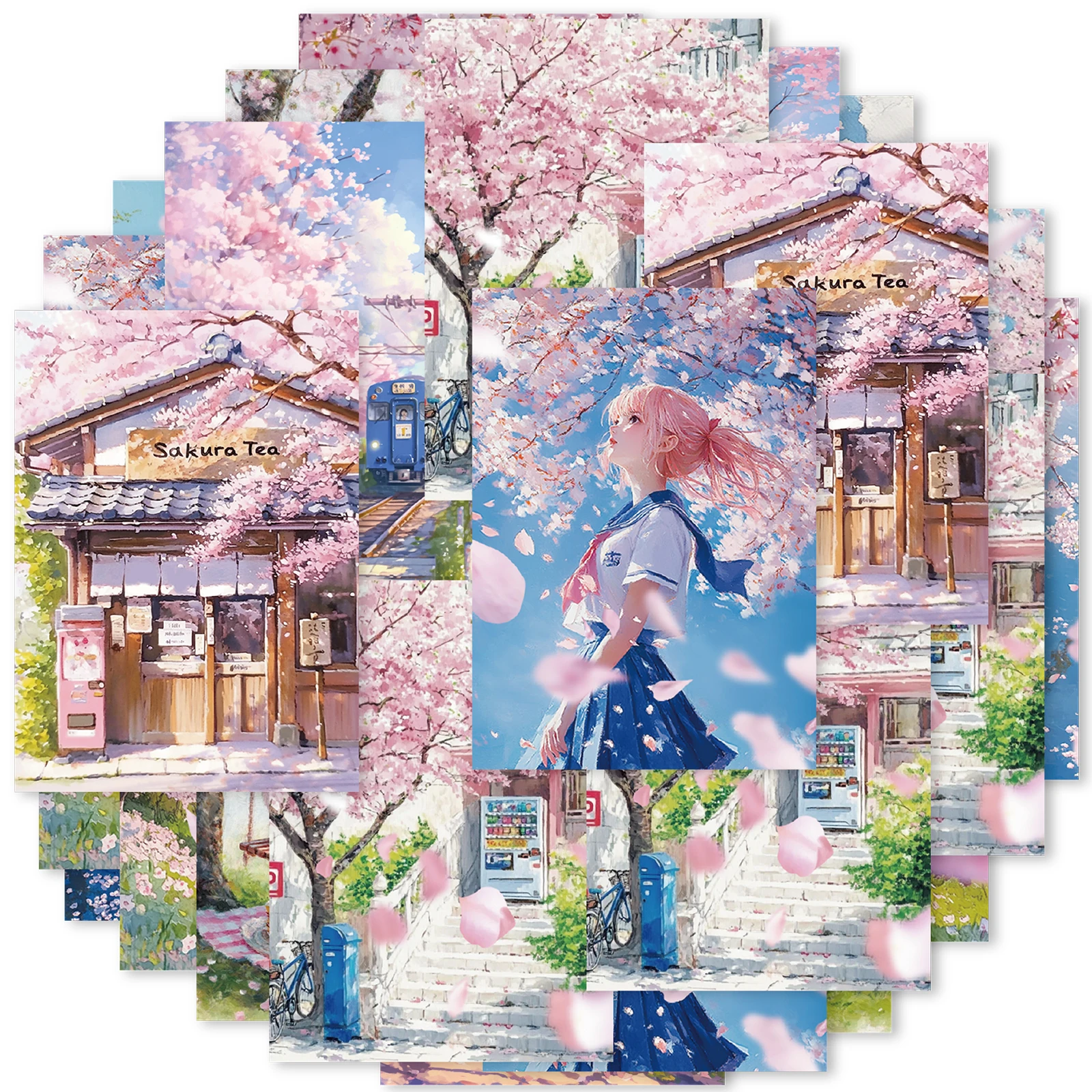 

20pcs (14x10) Cm of The Girl Pattern Material Paper Under The Cherry Blossom Tree Is Used for Laptop Luggage Phone Cases Handbag