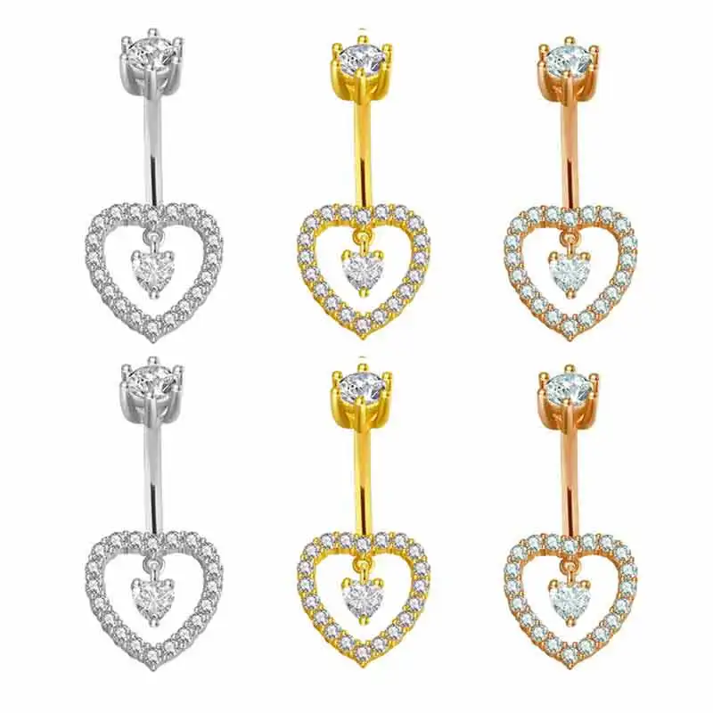 

Heart Flower Butterfly 14g Navel Belly Button Rings Surgical Steel Crystal Zircon Bar Piercing Ombligo Oreja Dangle Body Jewelry