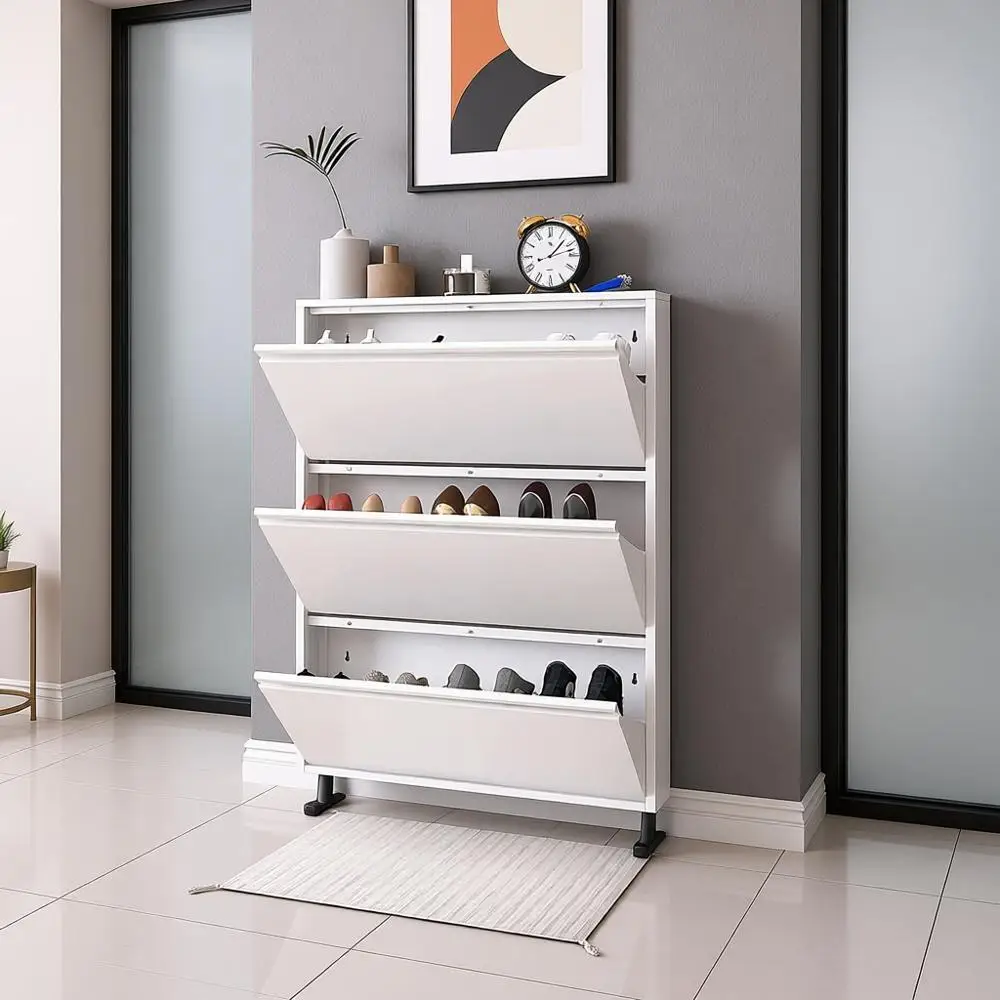 

Space-Saving Metal Shoe Cabinet for Entryway, 3-Tier Storage, 43H x 31.5W x 6D