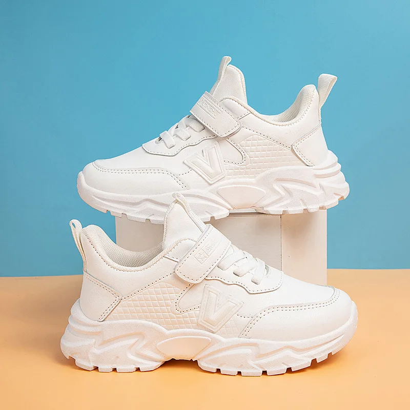 Zapatillas de deporte con superficie de cuero para niños, zapatos de papá para niños y niñas, zapatos de ocio para correr en la escuela, blanco, primavera, verano, Otoño, nuevo