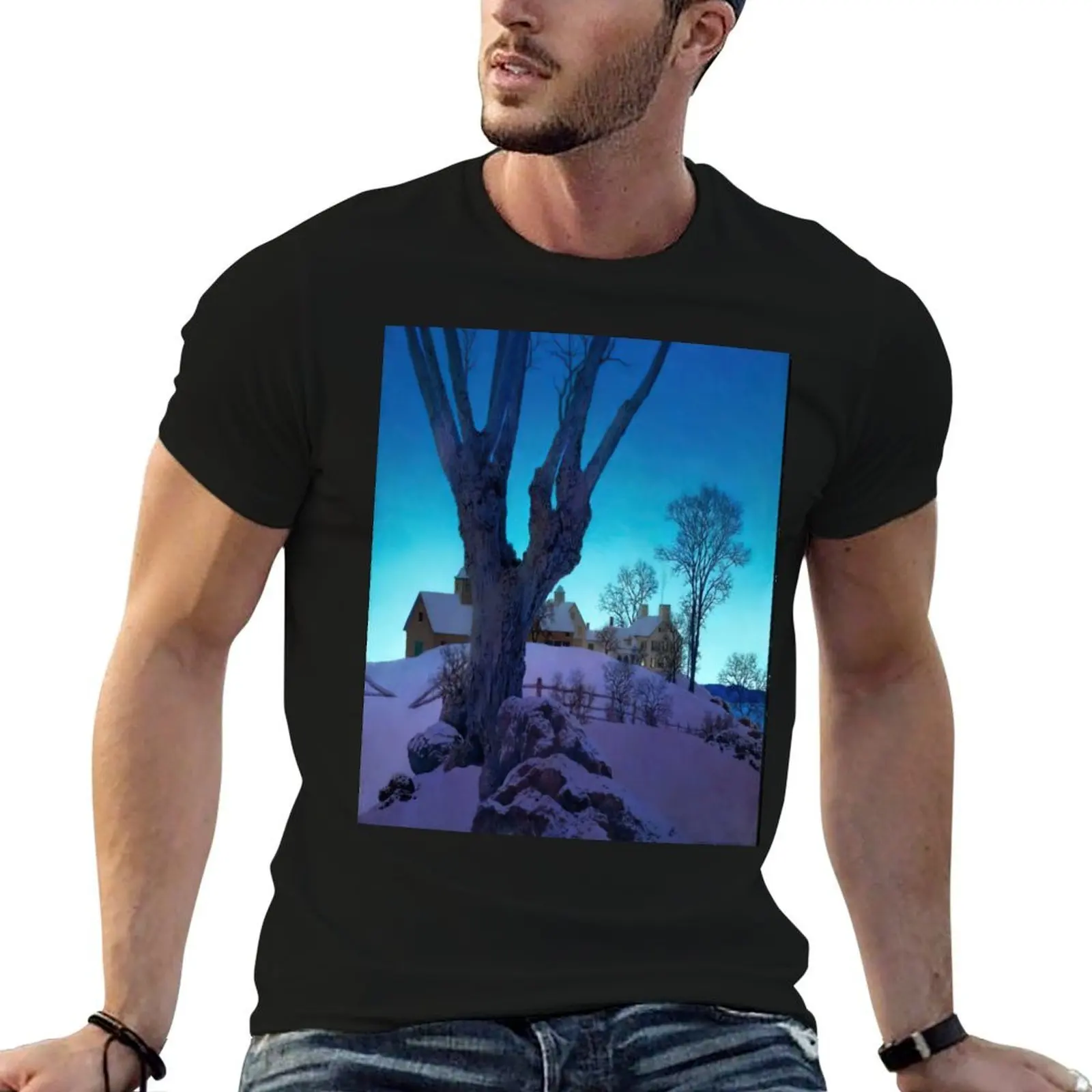 

Maxfield Parrish - Hill Top Farm, Winter T-Shirt cotton t shirt man men t shirt cotton 100% T-Shirt