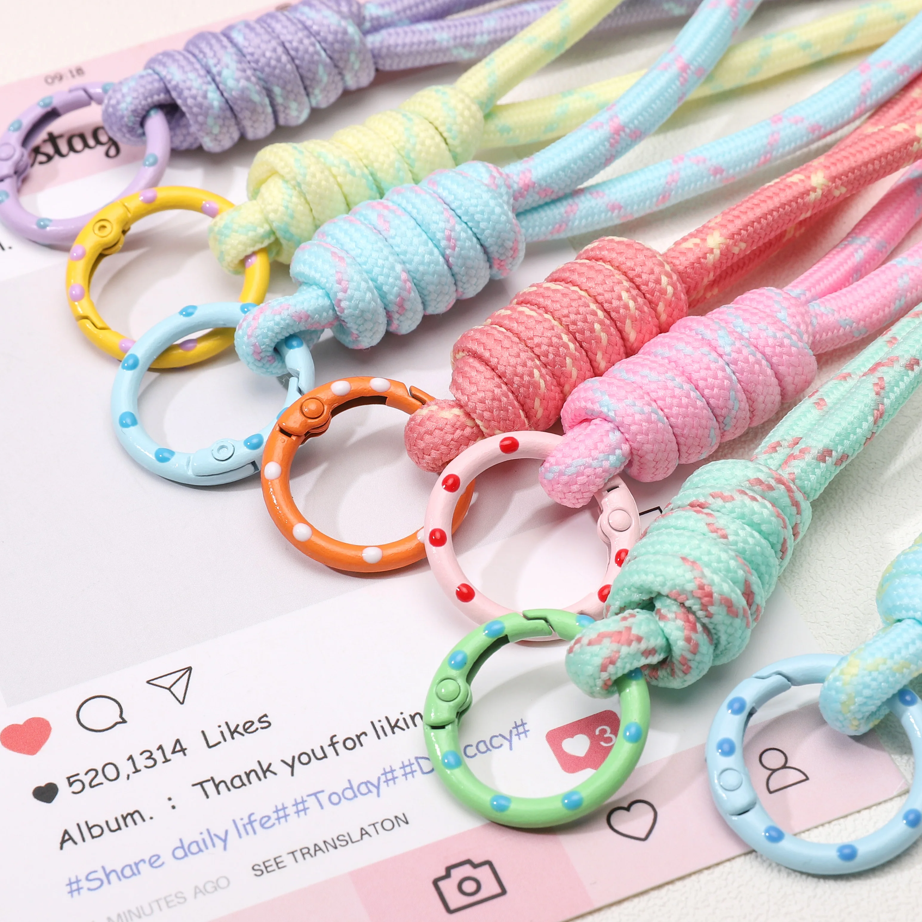 1Pc/bag 14.5cm Universal Polyester Mobile Phone Lanyard Short Wrist Strap With 23mm Metal Ring Durable Keychain Bag Pendants