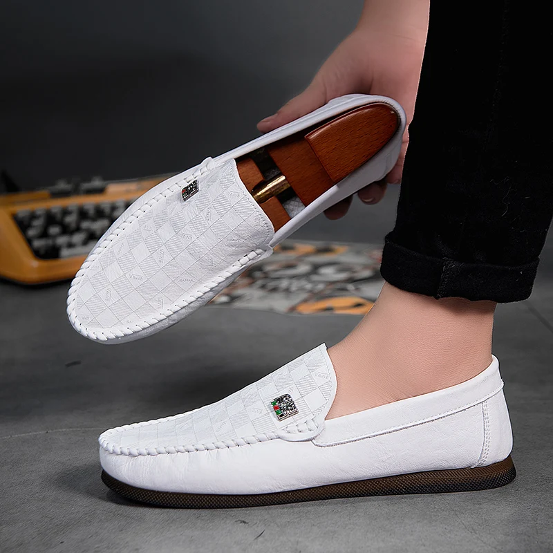 

Классическая мужская обувь, удобные белые туфли на плоской подошве, мужские кожаные лоферы, мужская повседневная обувь для вождения, мужские zapatos para hombre