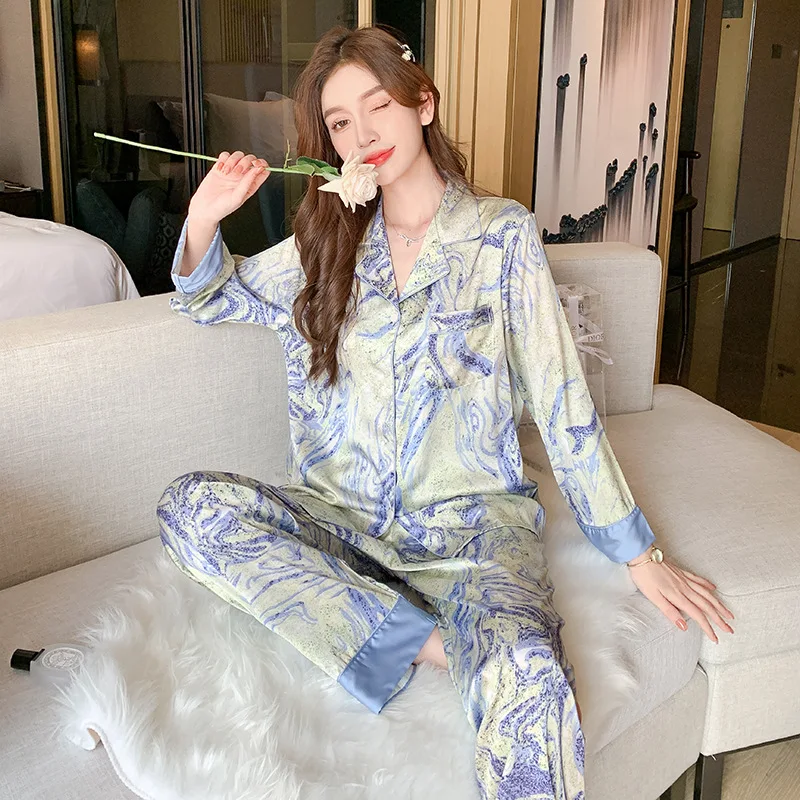 QSROCIO Women\'s Spring Summer Pajamas Set Beautiful Brilliant Galaxy Print Sleepwear Casual Home Suit Temperament Nightwear