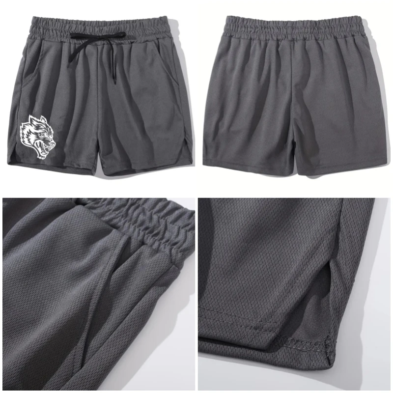 DARC SPORT Wolf-logo Sneldrogend mesh Enkellaags Running Gym Fitness Bodybuilding Training Shorts Heren Jogging Sportbroeken