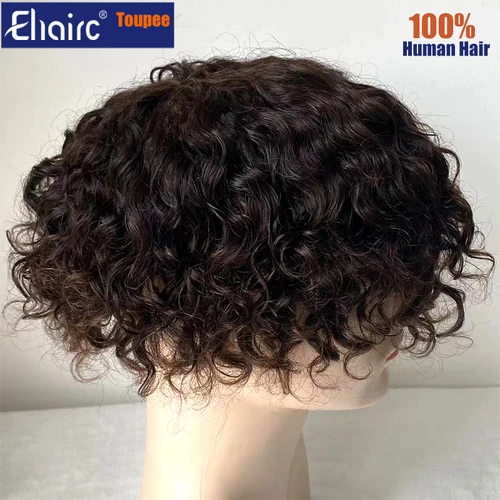 Imagen 2 del producto Tupé rizado para hombres, unidad de sistema de cabello Mono de Color marrón, prótesis de cabello masculino duradero, Unidad de cabello humano 100%, peluca para hombres