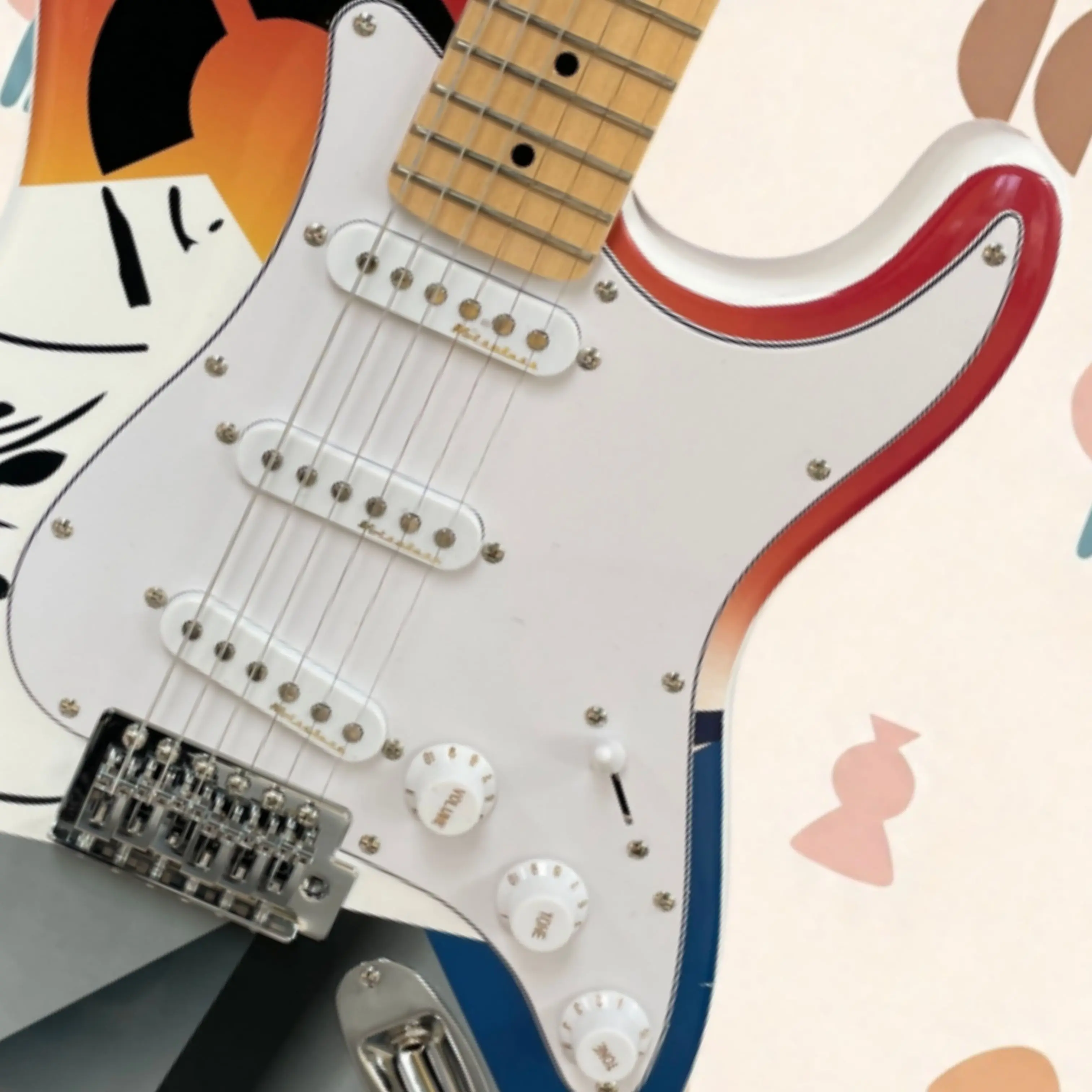 Vibrant Multi-color Artwork Electric Guitar, SSS Pickups  Guitars, for Live Show & Instrument Collection Guitarra