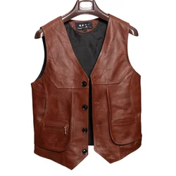BONJEAN New Arrival Leather Motorcycle Vest Mens Slim Fit Real Brown Cow Genuine Leather Waistcoat Bikers Vest Size L-8XL