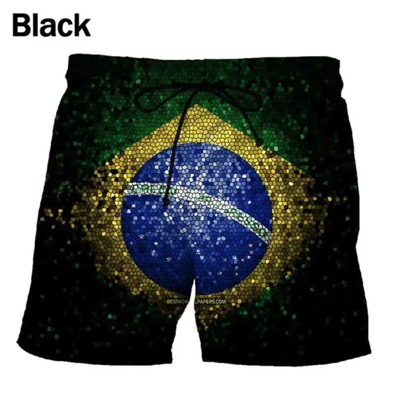 Brazilian Flag 3D Printed Beach Shorts Men Brazilian National Emblem Graphic Shorts Fashion Board Shorts Boys Swimming Trunks