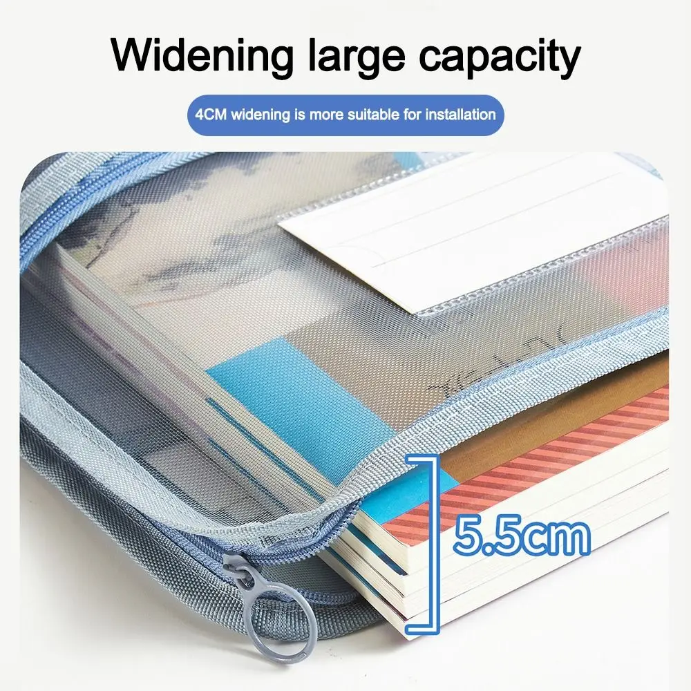 Nylon Mesh Mesh Zipper Pouch Bag Large Capacity Multifunctional Stationery Storage Bag Transparent Thickened